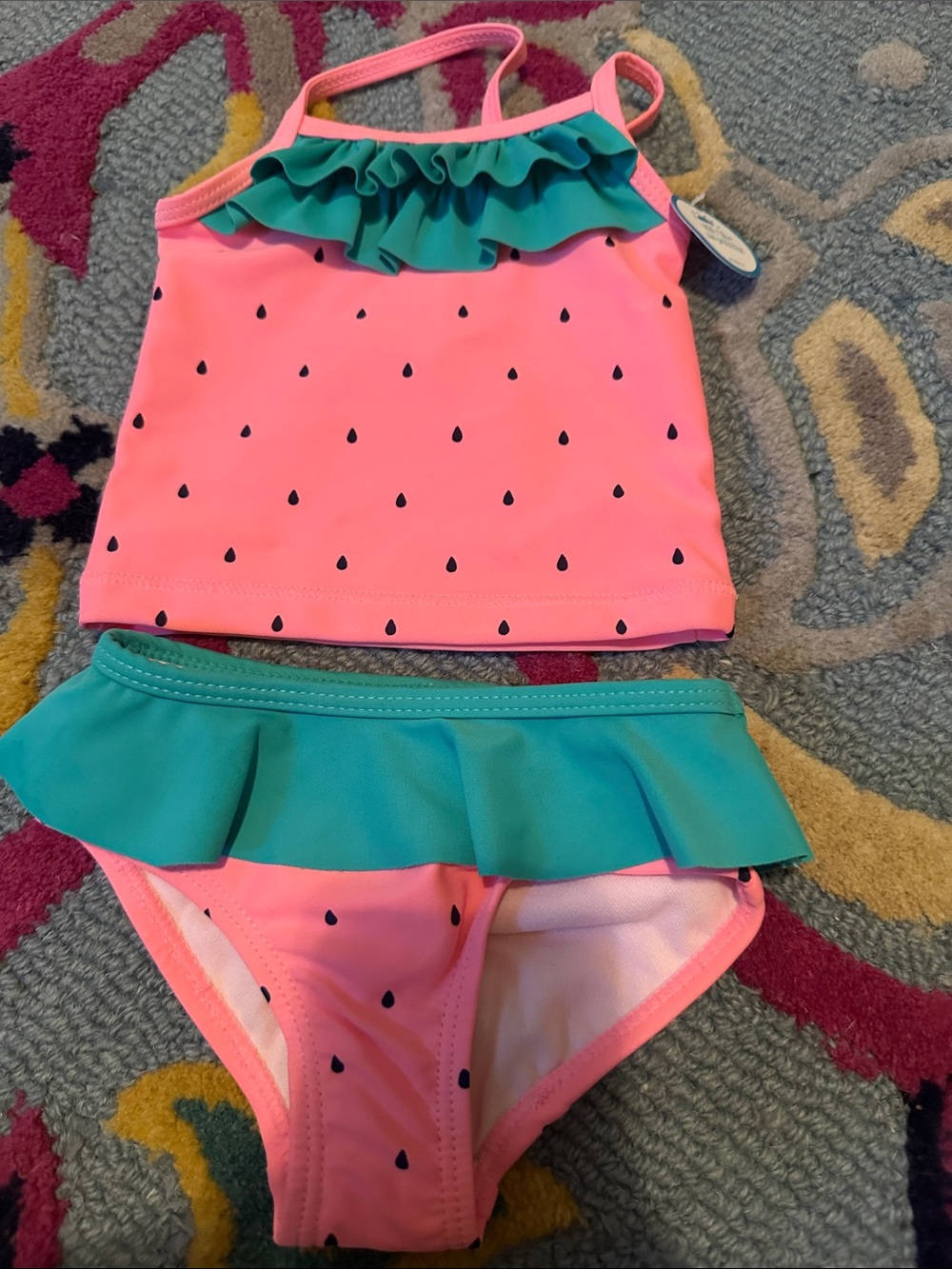 Carter's Pink & Teal Ruffle Watermelon Tankini